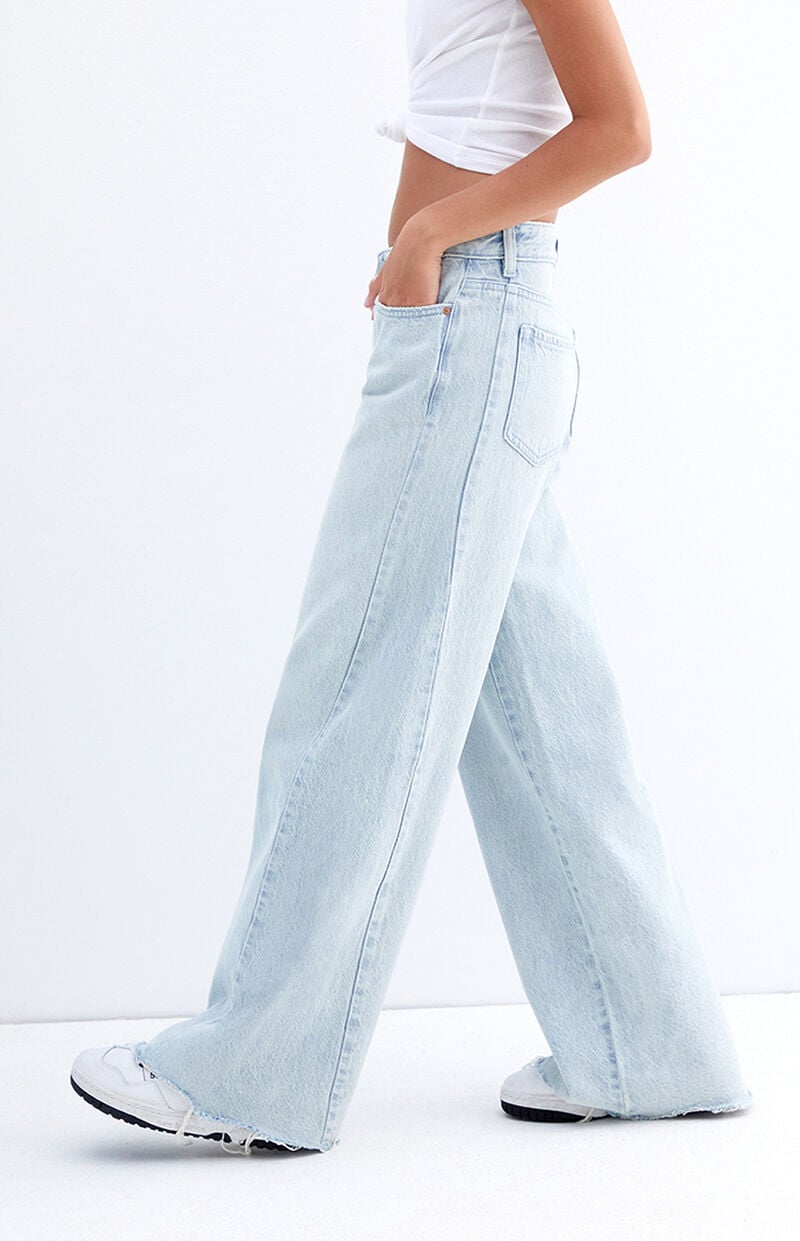 Casey Light Indigo Raw Cut Low Rise Baggy Jeans