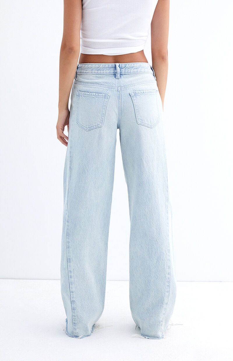 Casey Light Indigo Raw Cut Low Rise Baggy Jeans