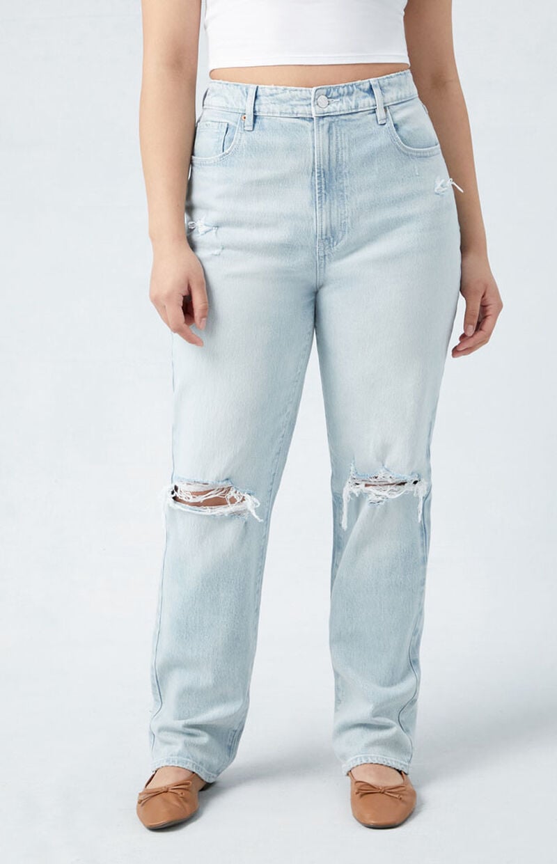 Eco Stretch Light Indigo Ripped Curve Dad Jeans