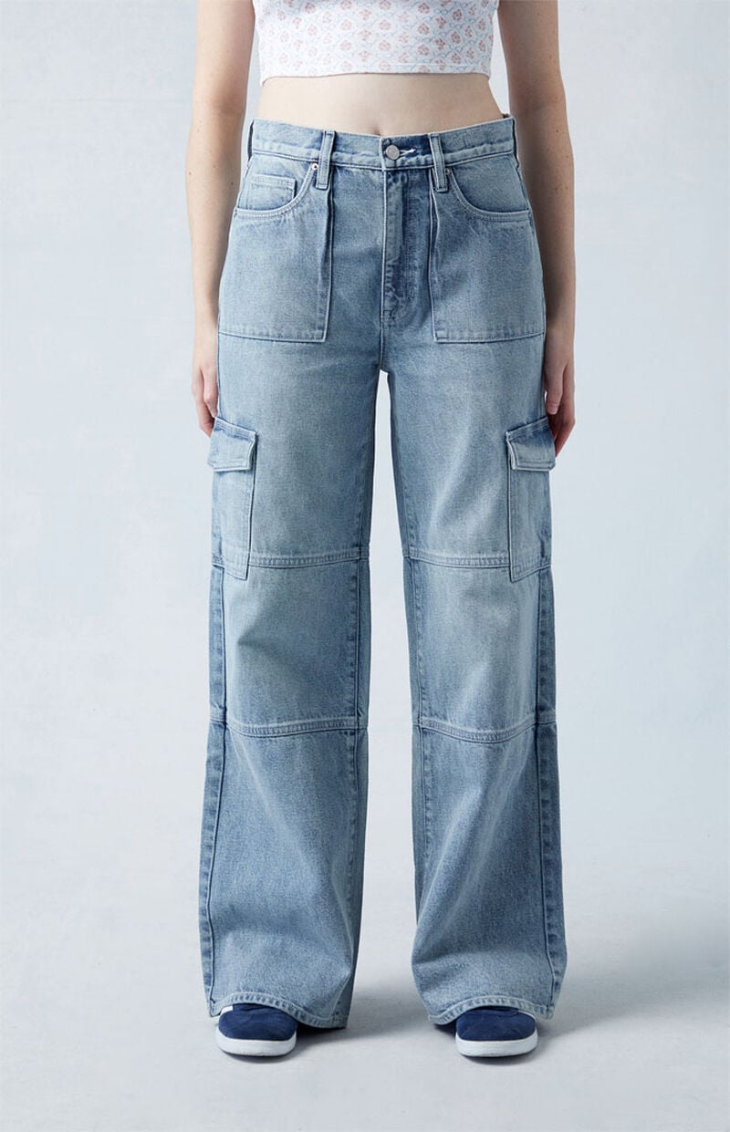 Eco Light Indigo Mid Rise Baggy Cargo Jeans