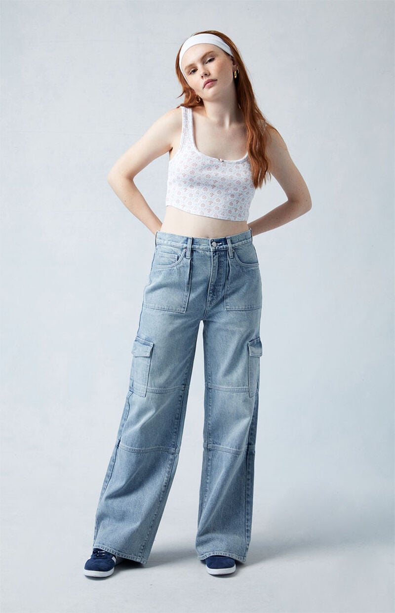Eco Light Indigo Mid Rise Baggy Cargo Jeans
