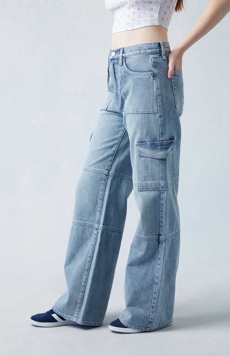 Eco Light Indigo Mid Rise Baggy Cargo Jeans