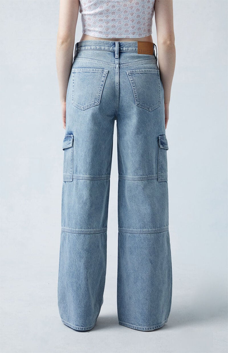 Eco Light Indigo Mid Rise Baggy Cargo Jeans