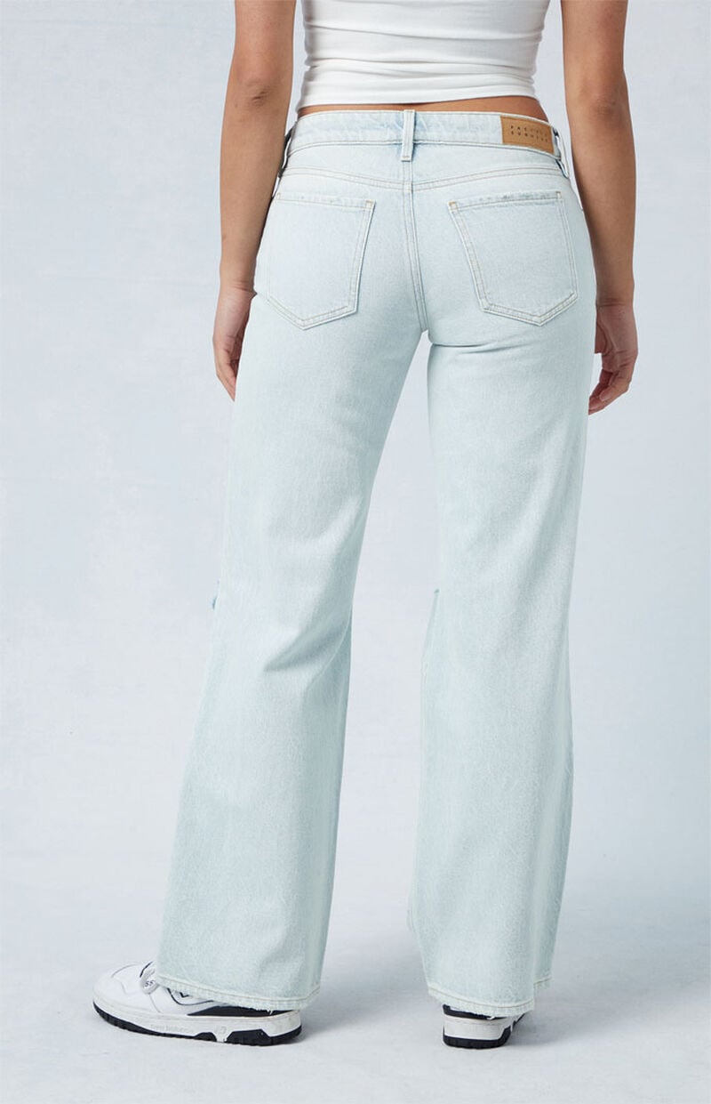 Eco Light Indigo Ripped Low Rise Wide Leg Jeans