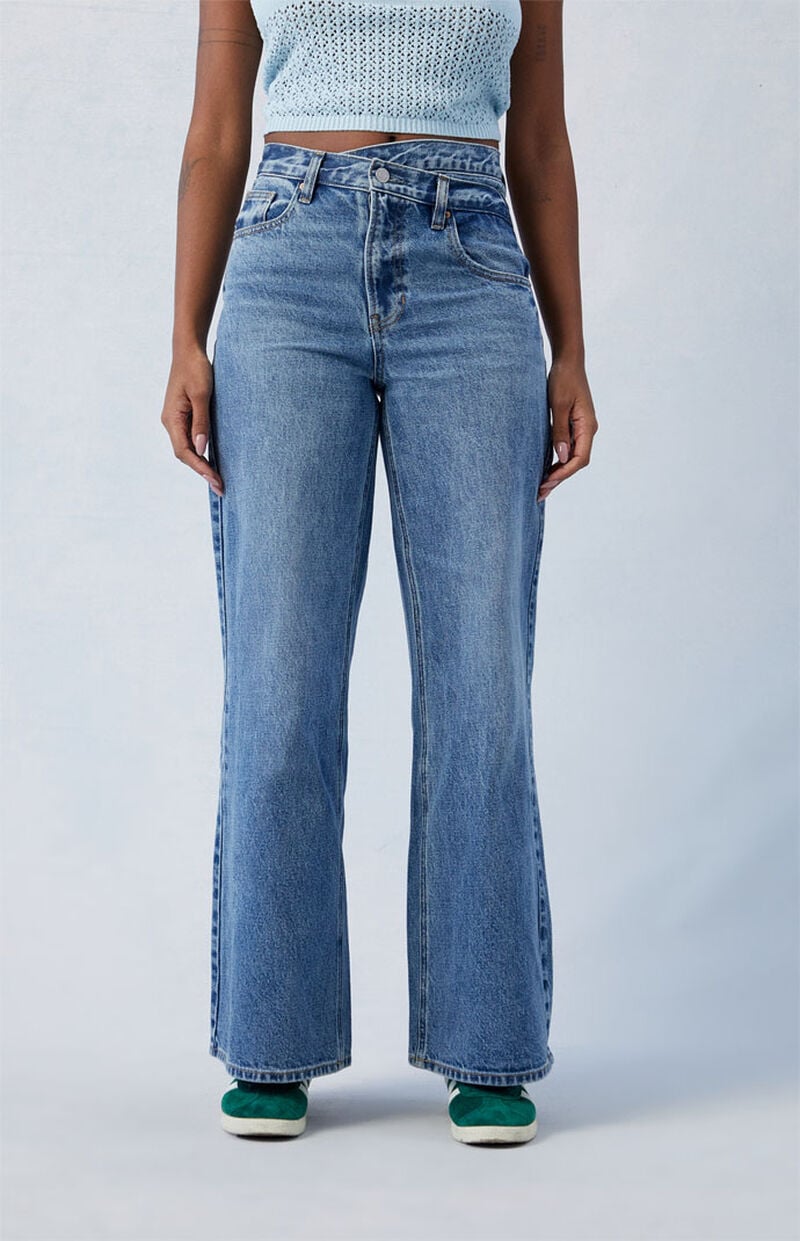 Eco Medium Indigo Asymmetrical Wide Leg Jeans