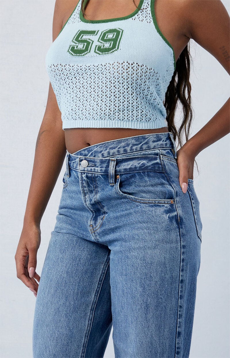 Eco Medium Indigo Asymmetrical Wide Leg Jeans