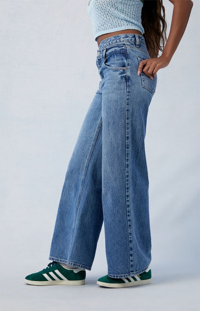 Eco Medium Indigo Asymmetrical Wide Leg Jeans