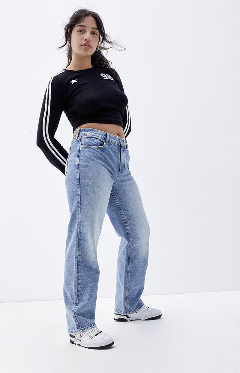 Jordyn Stretch Medium Indigo Low Rise Straight Leg Jeans