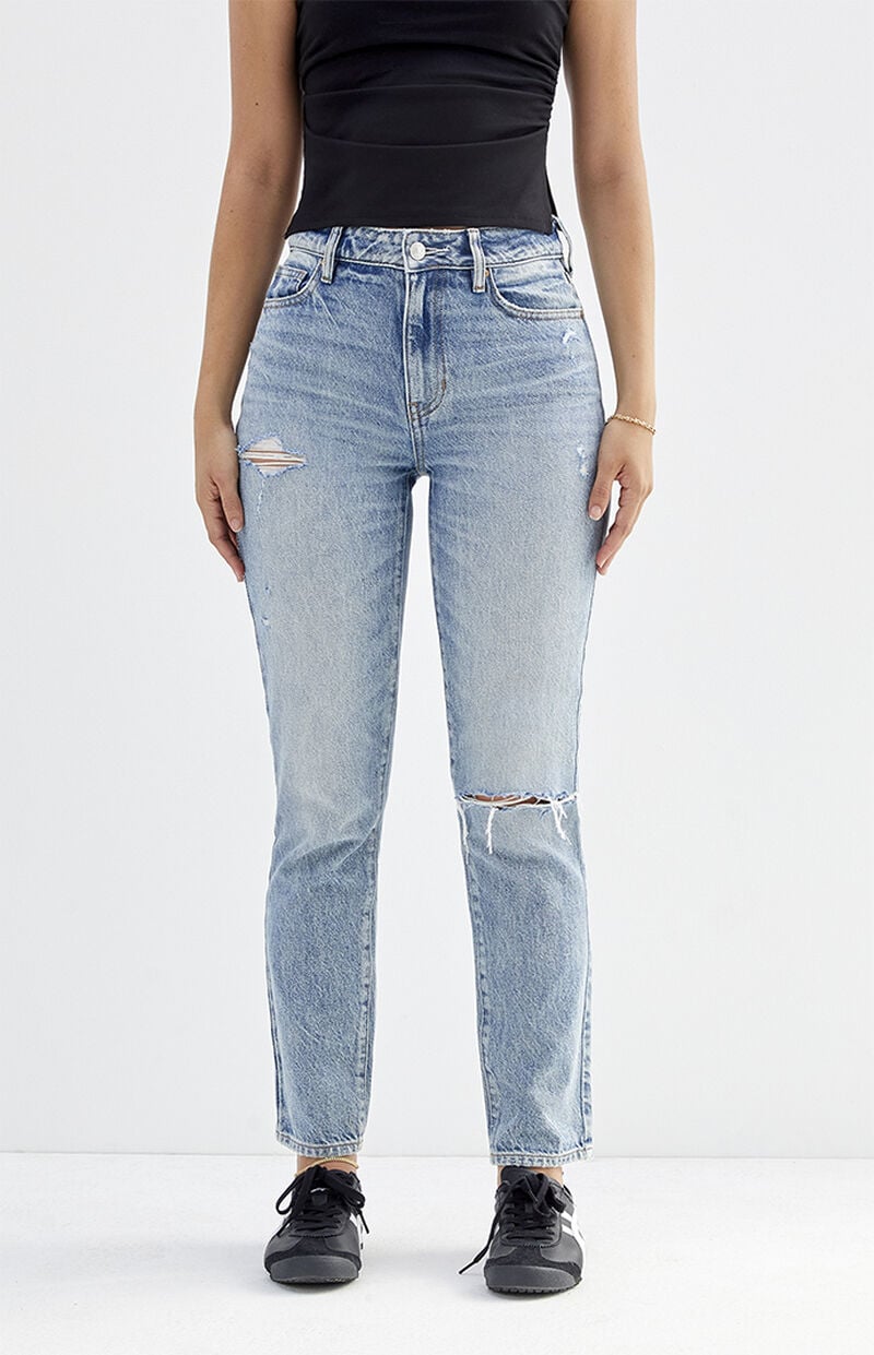 Light Indigo Ripped Mom Jeans