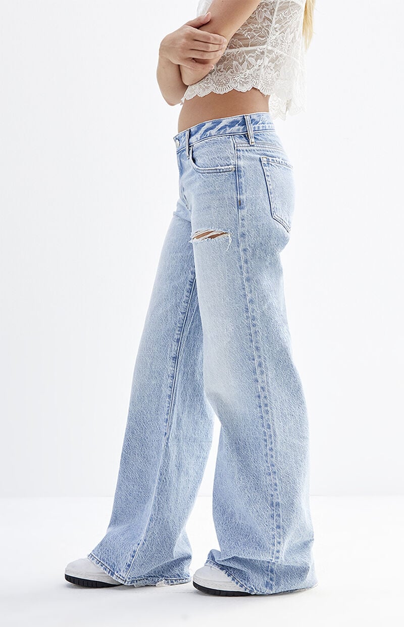 Lena Light Indigo Ripped Slit Low Rise Super Baggy Jeans