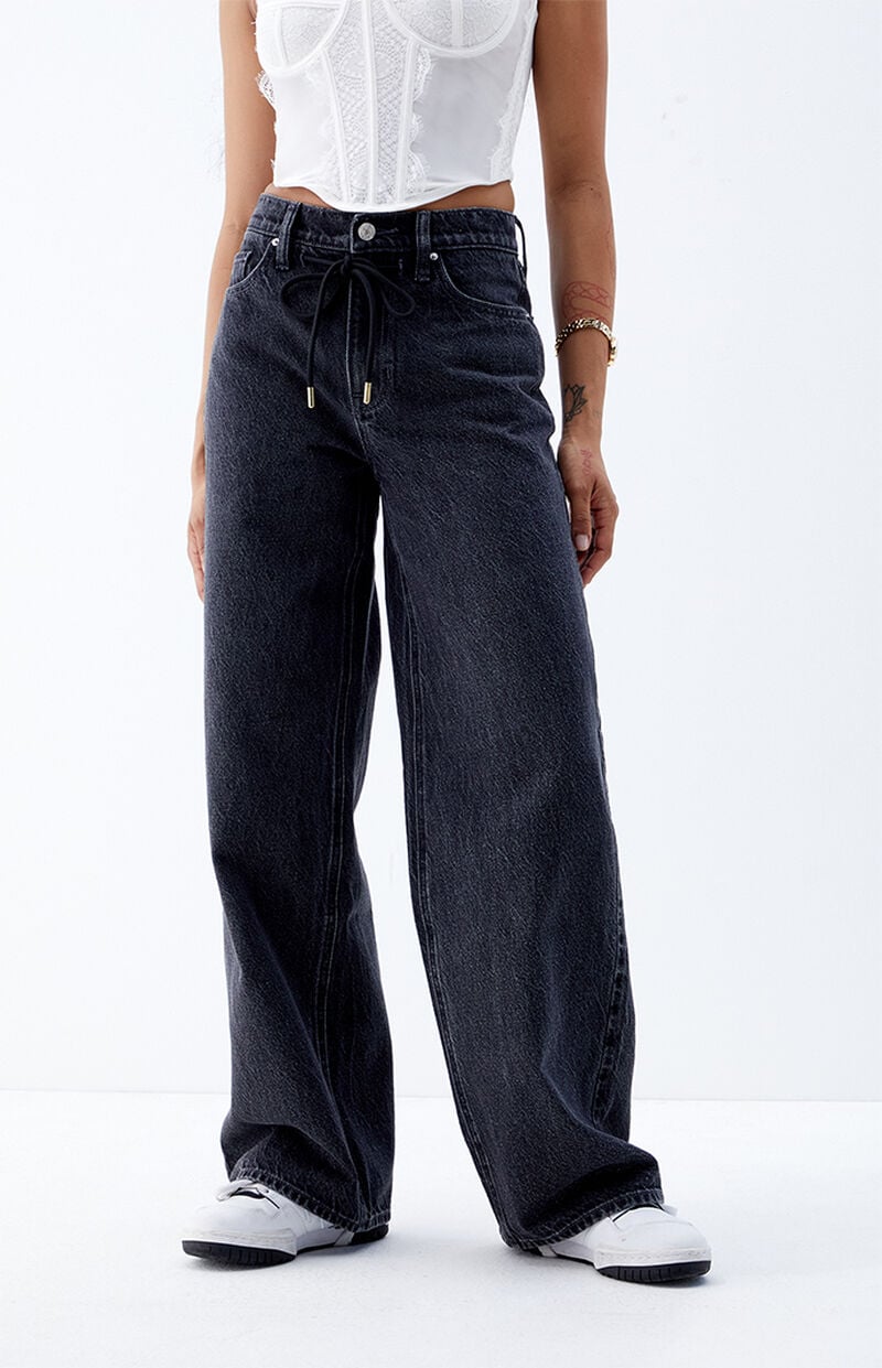 Cali Black Drawstring Baggy Boyfriend Jeans