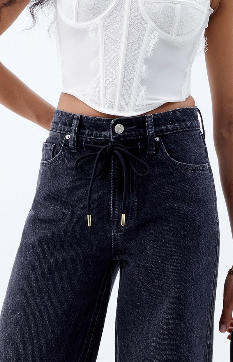 Cali Black Drawstring Baggy Boyfriend Jeans