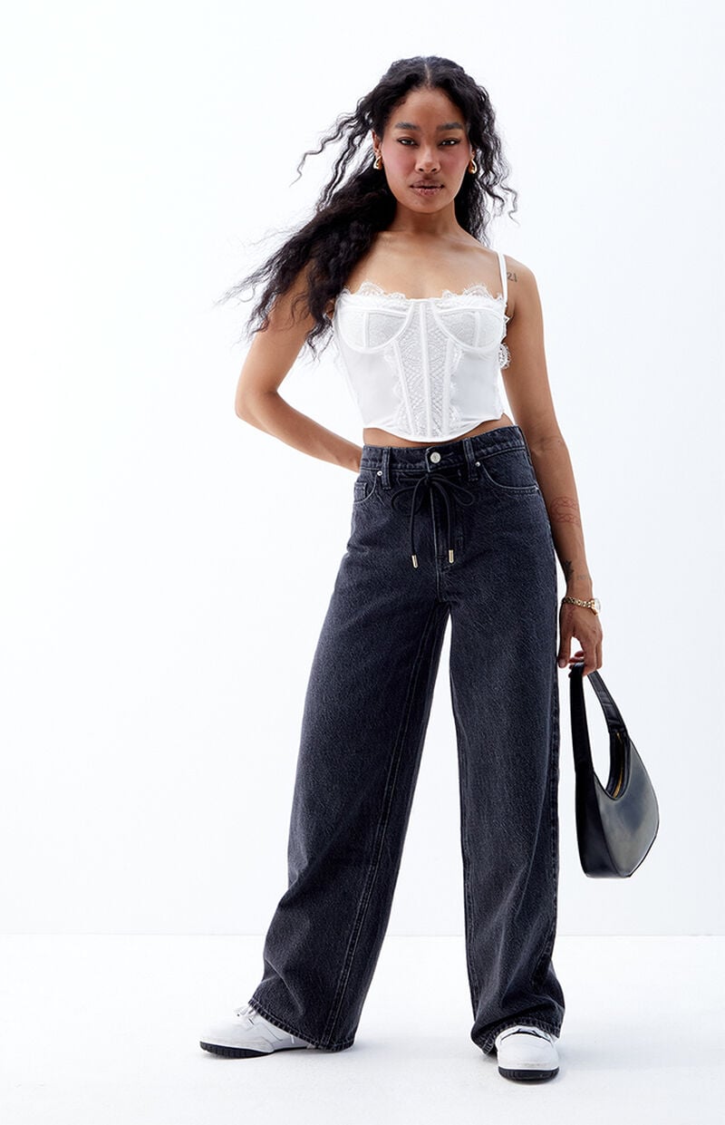 Cali Black Drawstring Baggy Boyfriend Jeans
