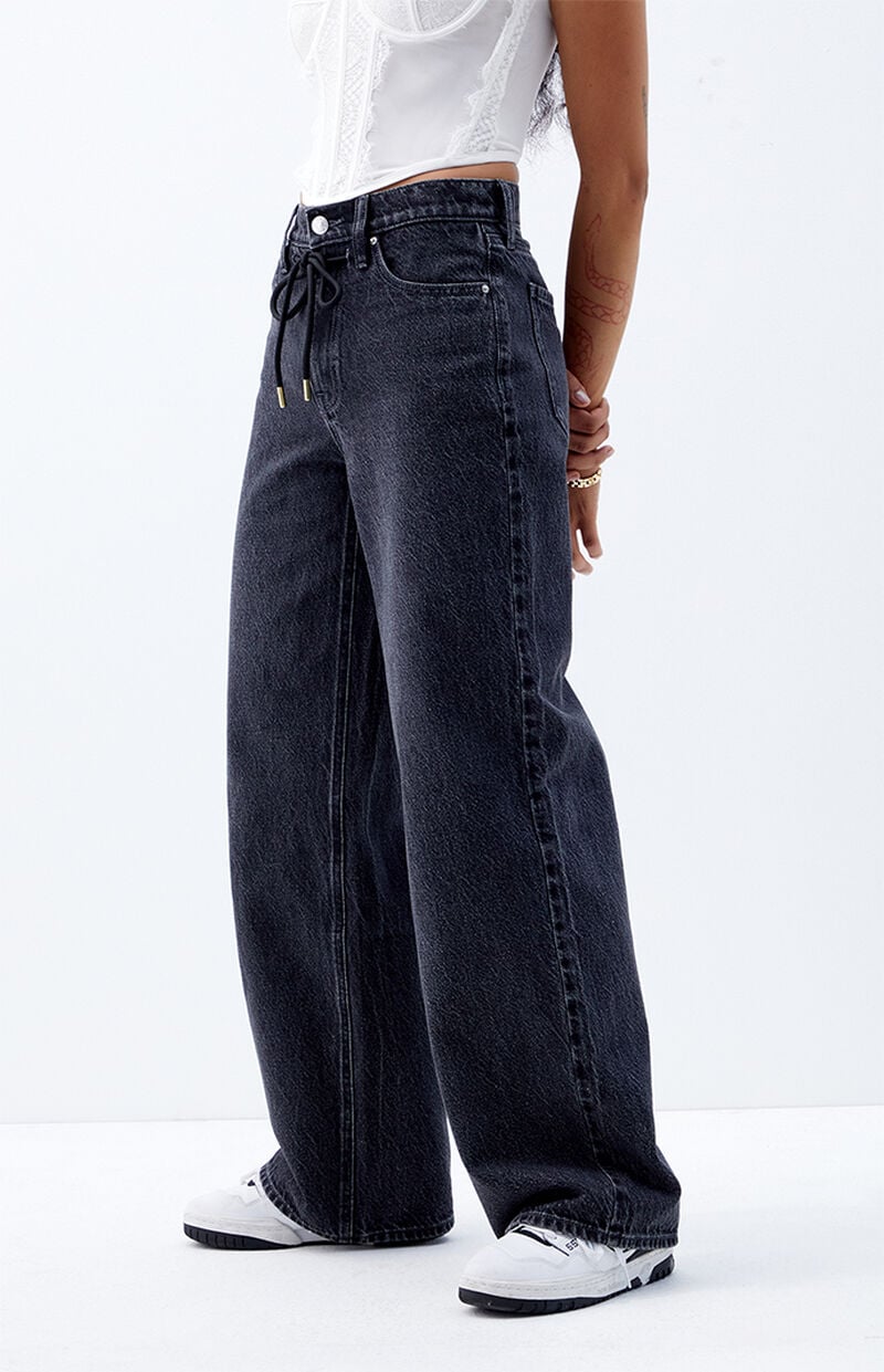 Cali Black Drawstring Baggy Boyfriend Jeans