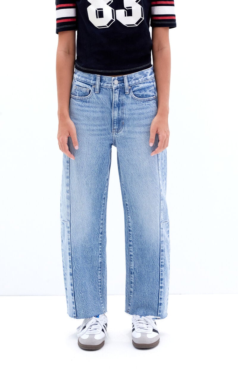 Light Indigo Side Seam Cropped Barrel Jeans