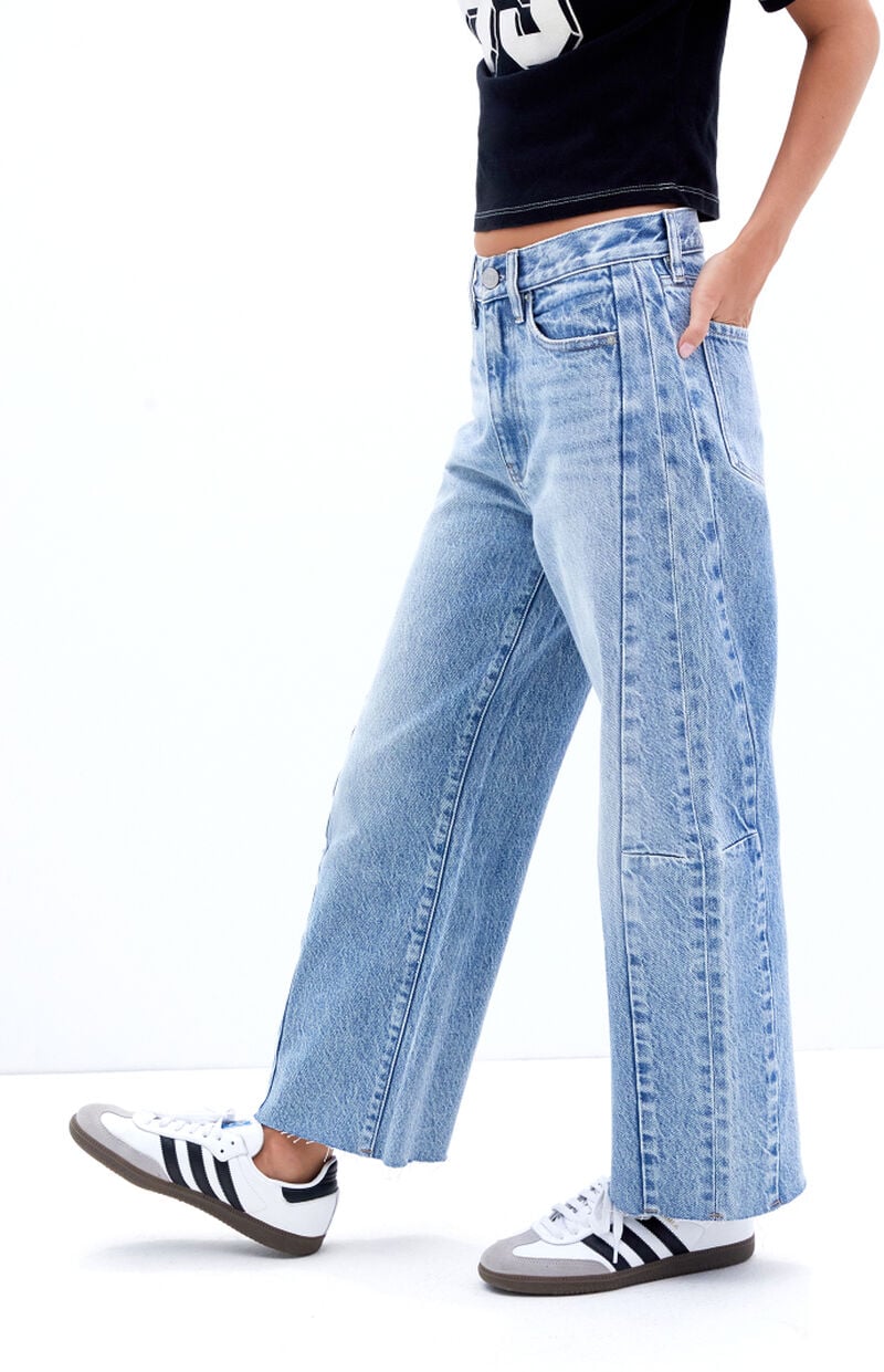 Light Indigo Side Seam Cropped Barrel Jeans