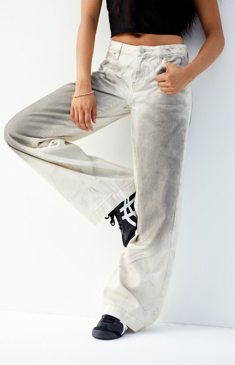 Casey Beige Mud Wash Low Rise Baggy Jeans