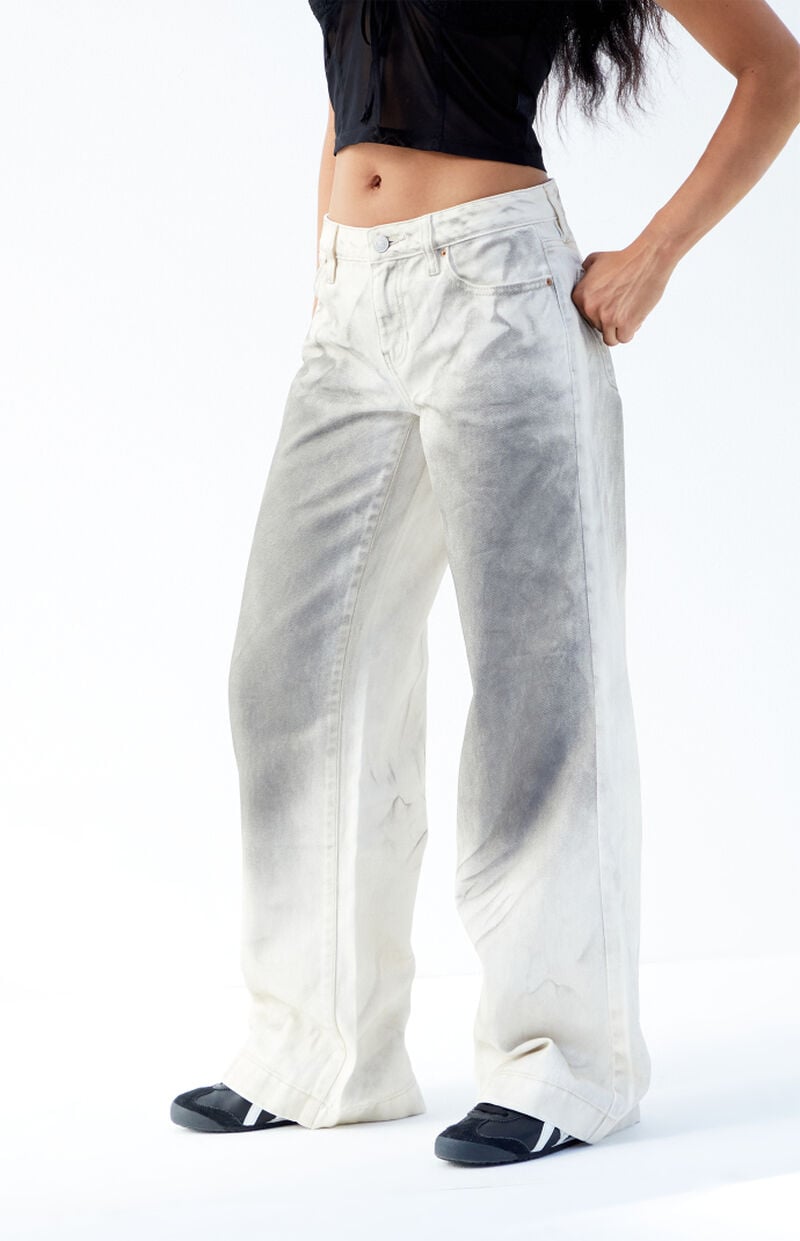 Casey Beige Mud Wash Low Rise Baggy Jeans