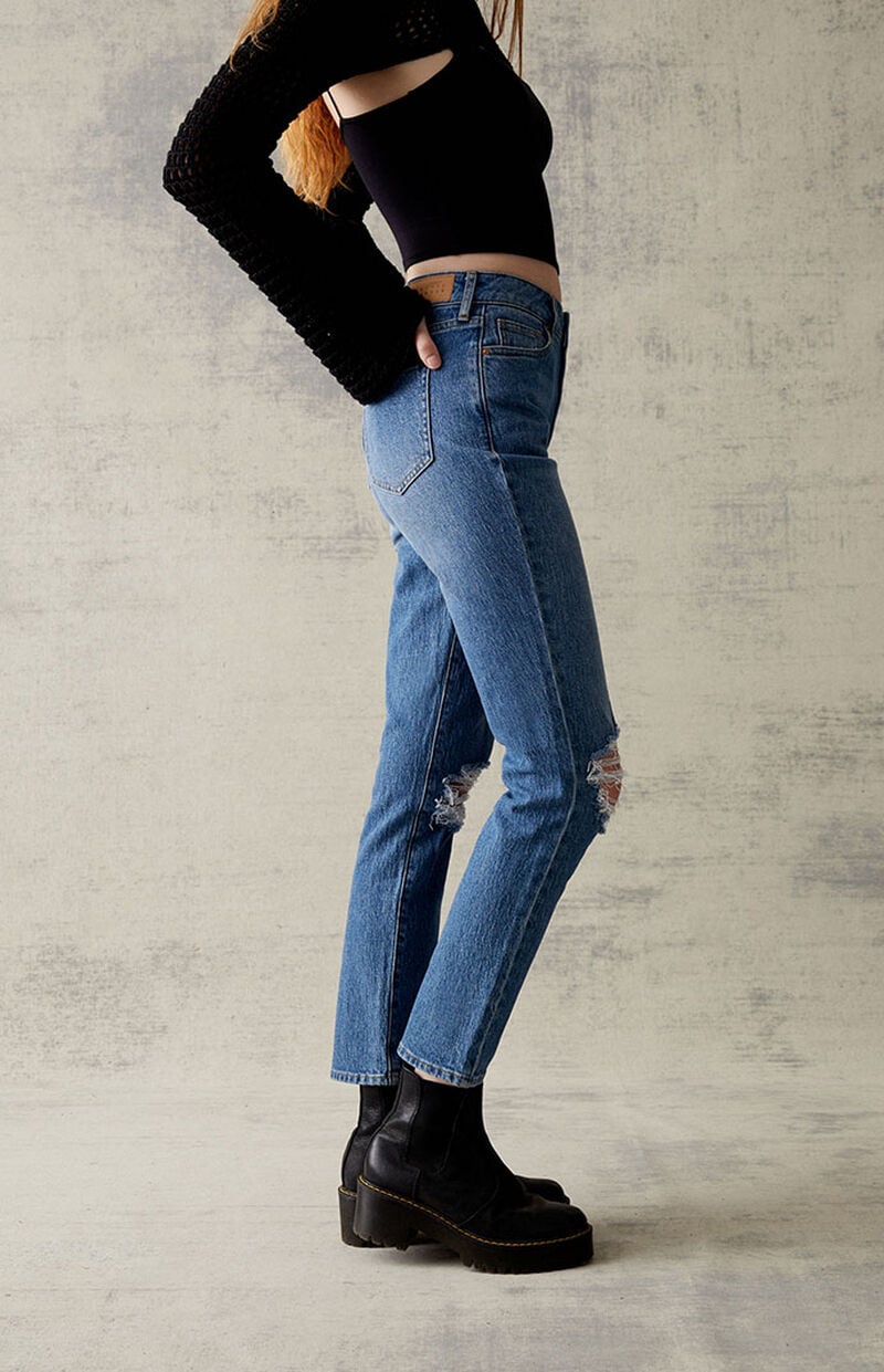 Eco Dark Blue Stretch Ripped Mom Jeans