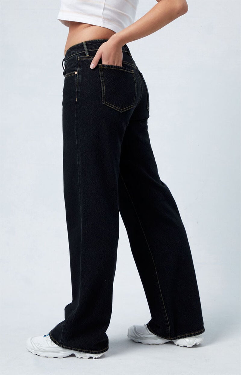 Eco Black Low Rise Wide Leg Jeans