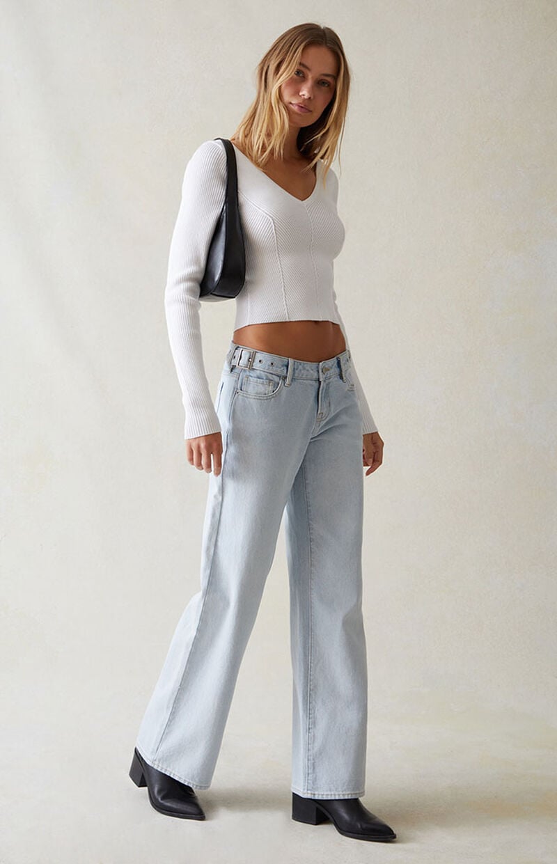 Eco Light Indigo Belted Wide Leg Jeans