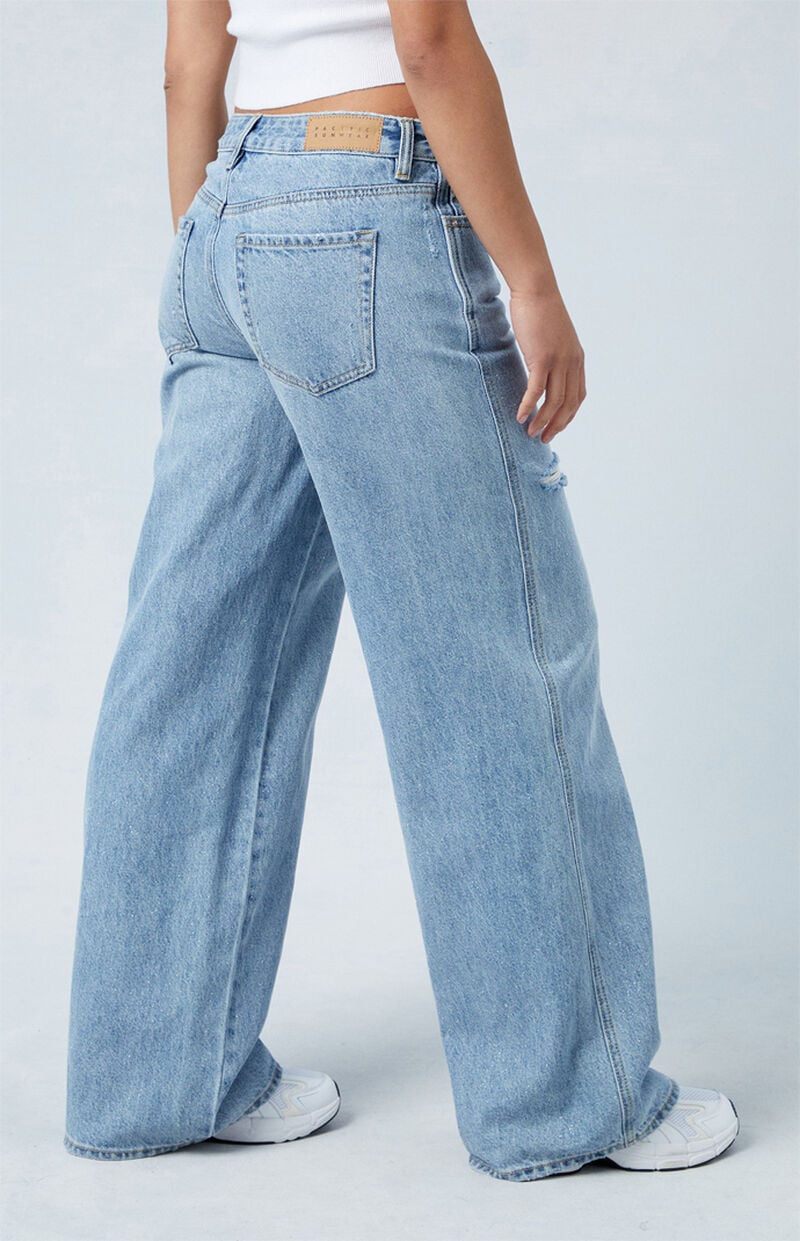 Eco Light Indigo Glitter Low Rise Baggy Jeans