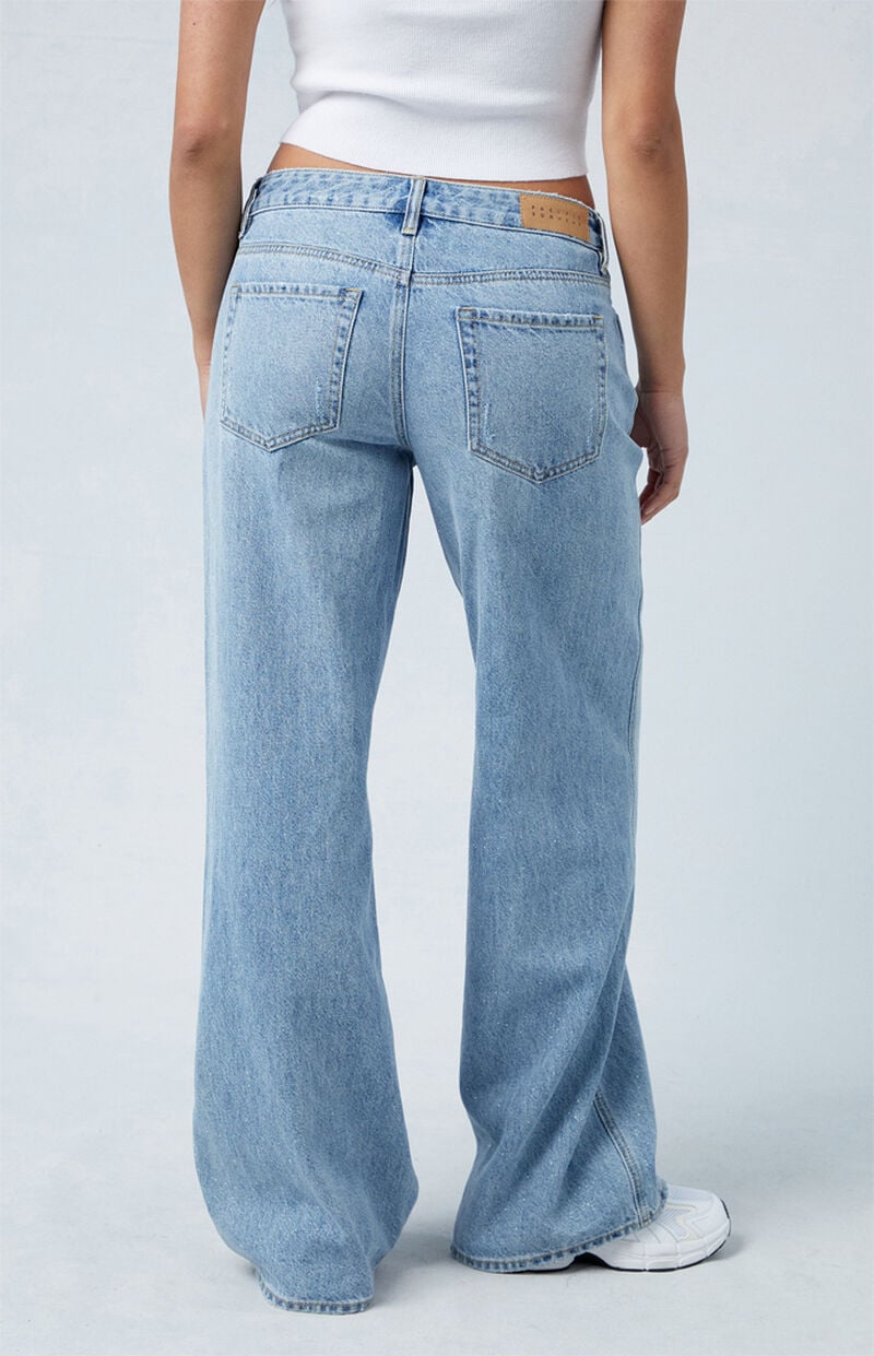 Eco Light Indigo Glitter Low Rise Baggy Jeans