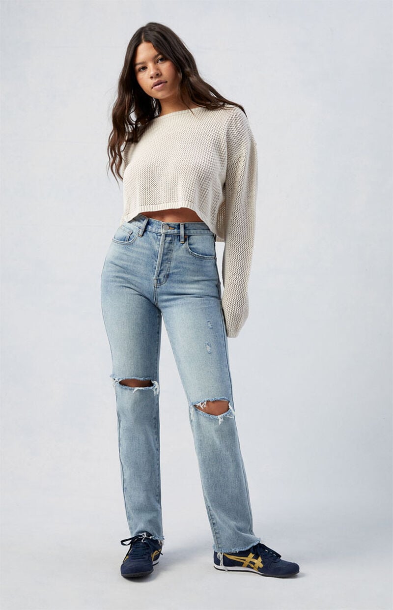 Medium Indigo Ripped Dad Jeans