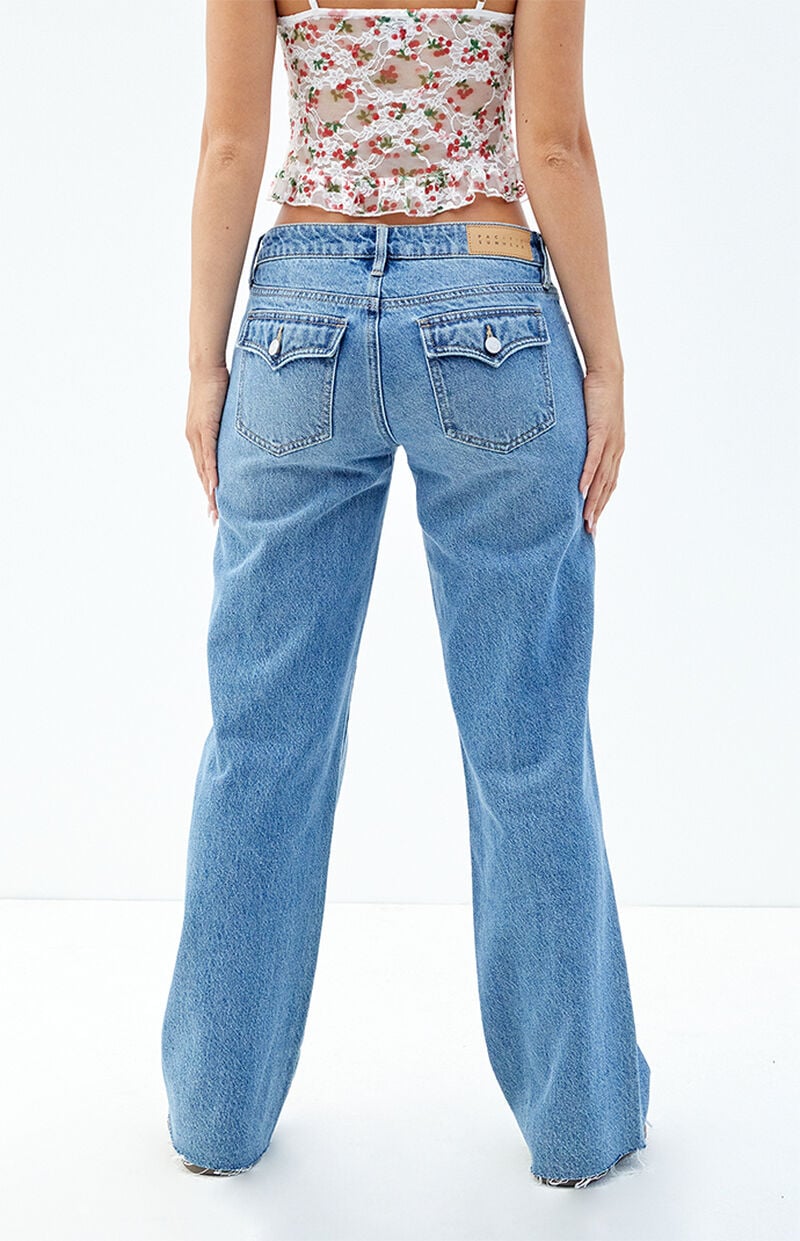 Dark Indigo Button Pocket Low Rise Girlfriend Jeans
