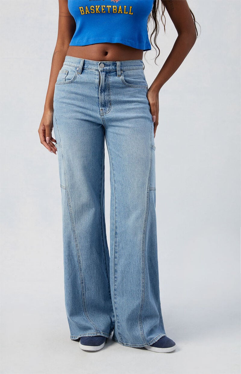 Eco Stretch Medium Indigo Paneled Wide Leg Jeans