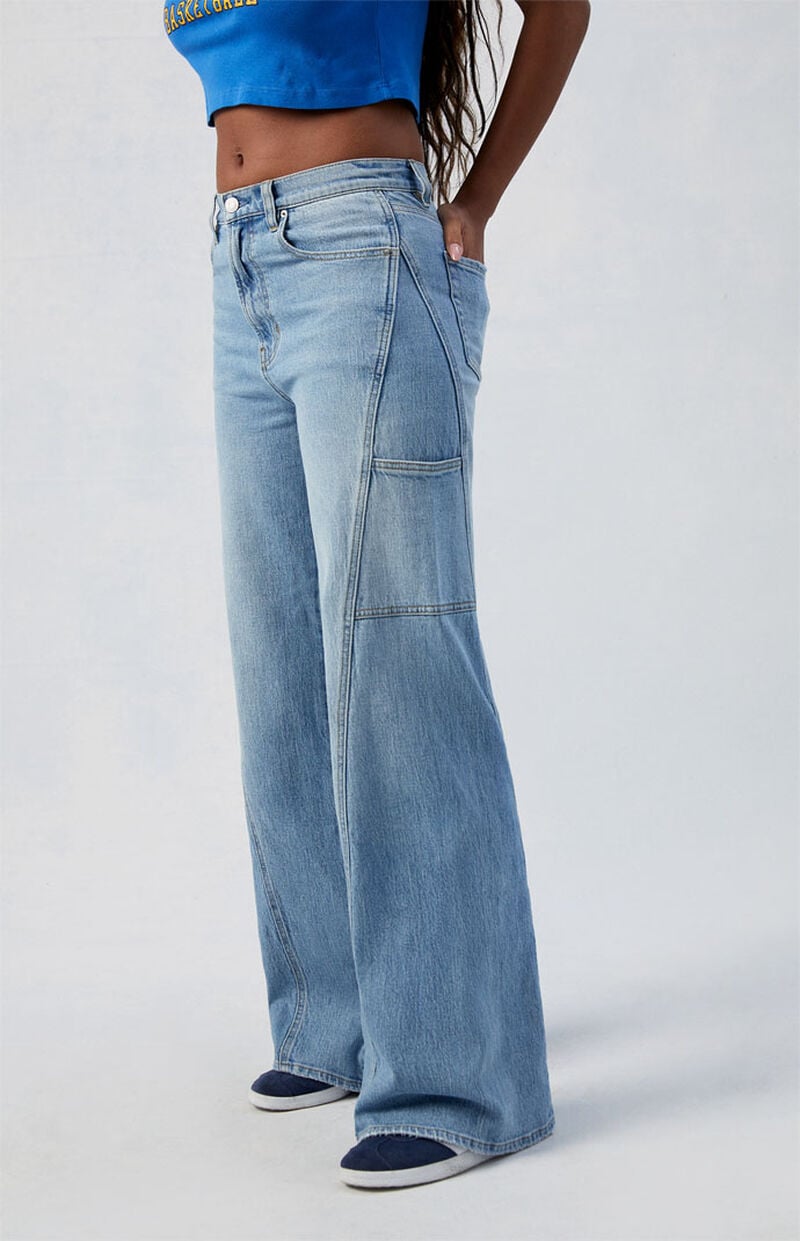 Eco Stretch Medium Indigo Paneled Wide Leg Jeans