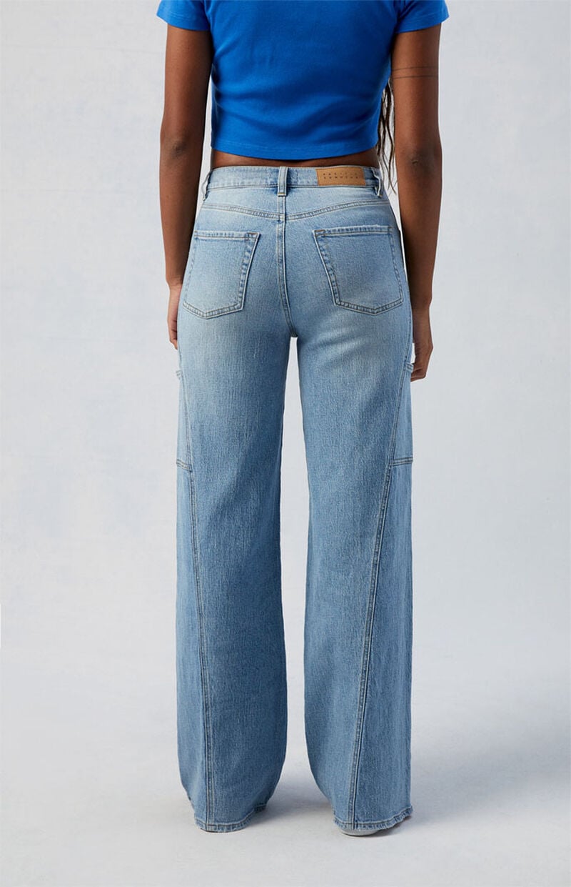 Eco Stretch Medium Indigo Paneled Wide Leg Jeans
