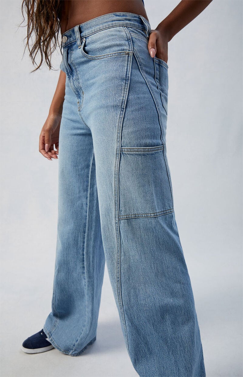 Eco Stretch Medium Indigo Paneled Wide Leg Jeans