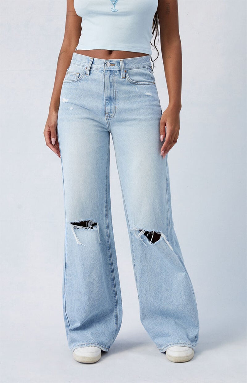 Light Indigo Ripped Dakota Mid Rise Baggy Jeans