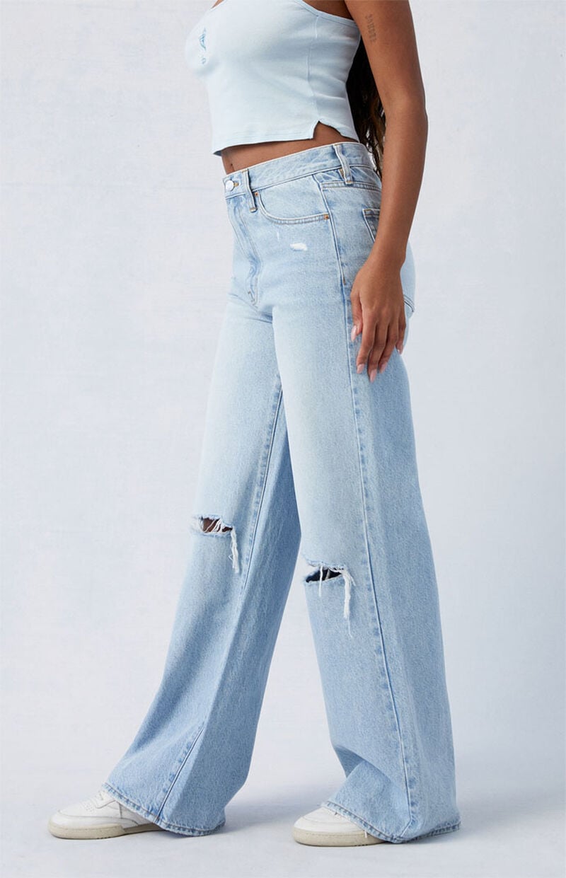 Light Indigo Ripped Dakota Mid Rise Baggy Jeans