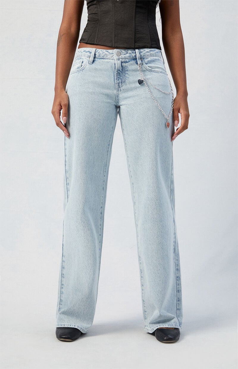 Eco Light Indigo Chain Low Rise Wide Leg Jeans