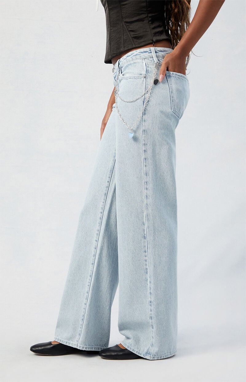 Eco Light Indigo Chain Low Rise Wide Leg Jeans