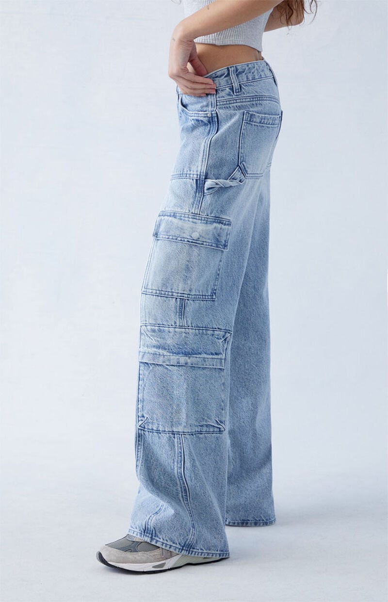 Eco Light Indigo Low Rise Baggy Cargo Jeans