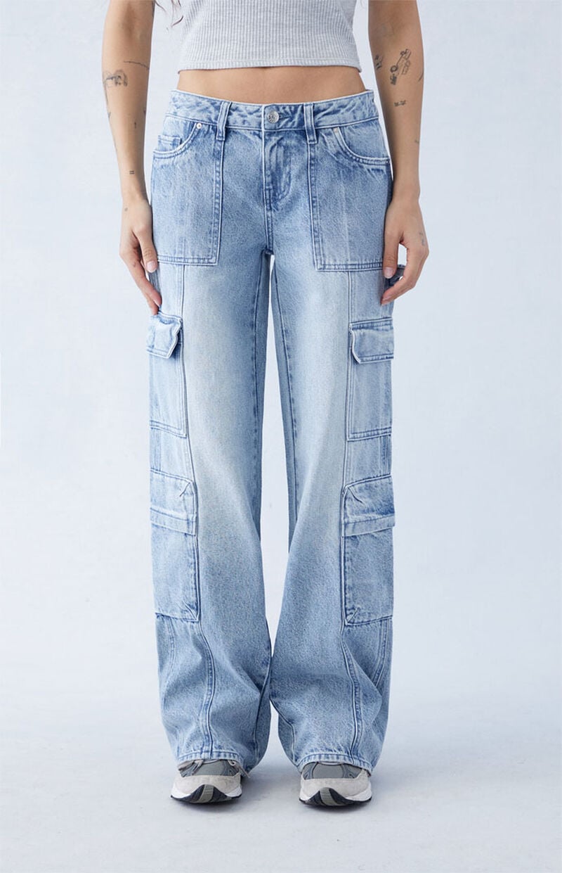 Eco Light Indigo Low Rise Baggy Cargo Jeans