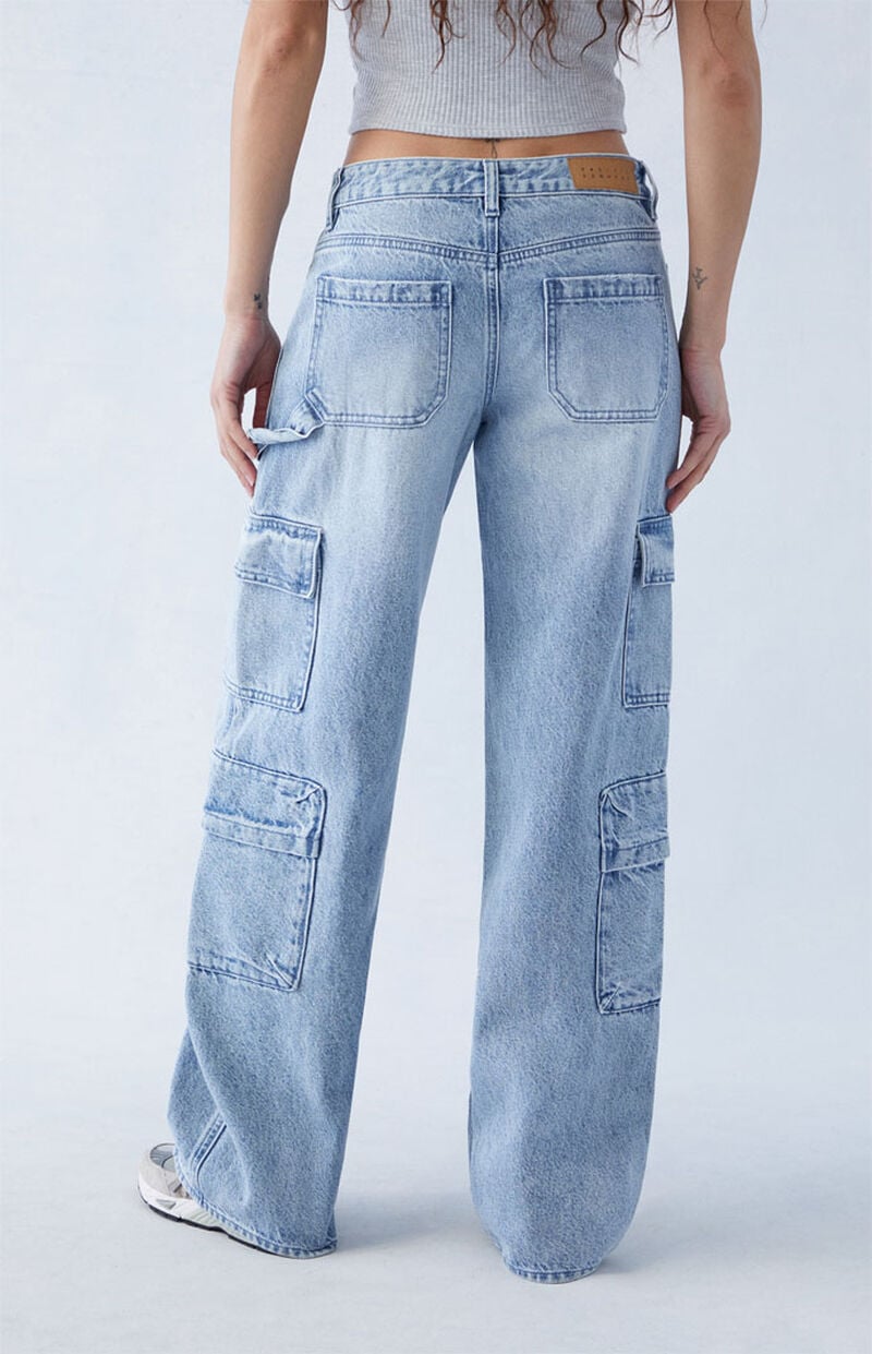 Eco Light Indigo Low Rise Baggy Cargo Jeans