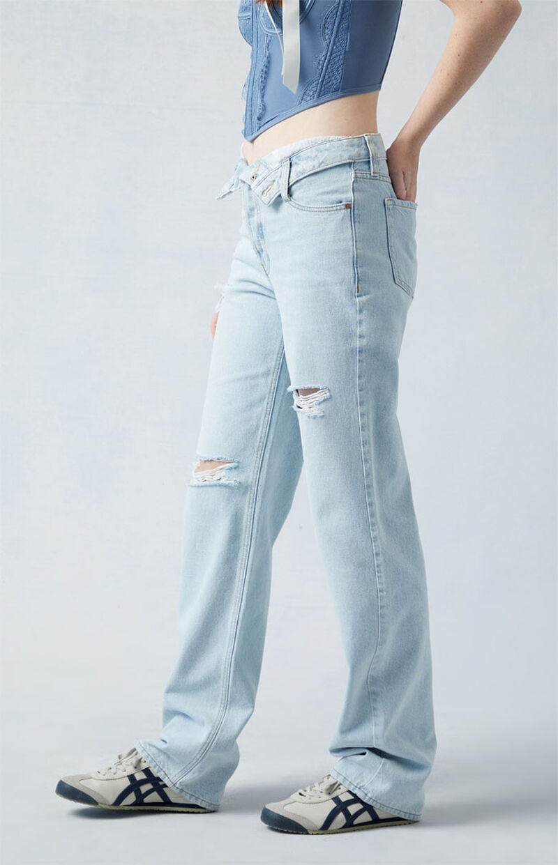Eco Light Indigo Fold-Over Ripped '90s Boyfriend Jeans