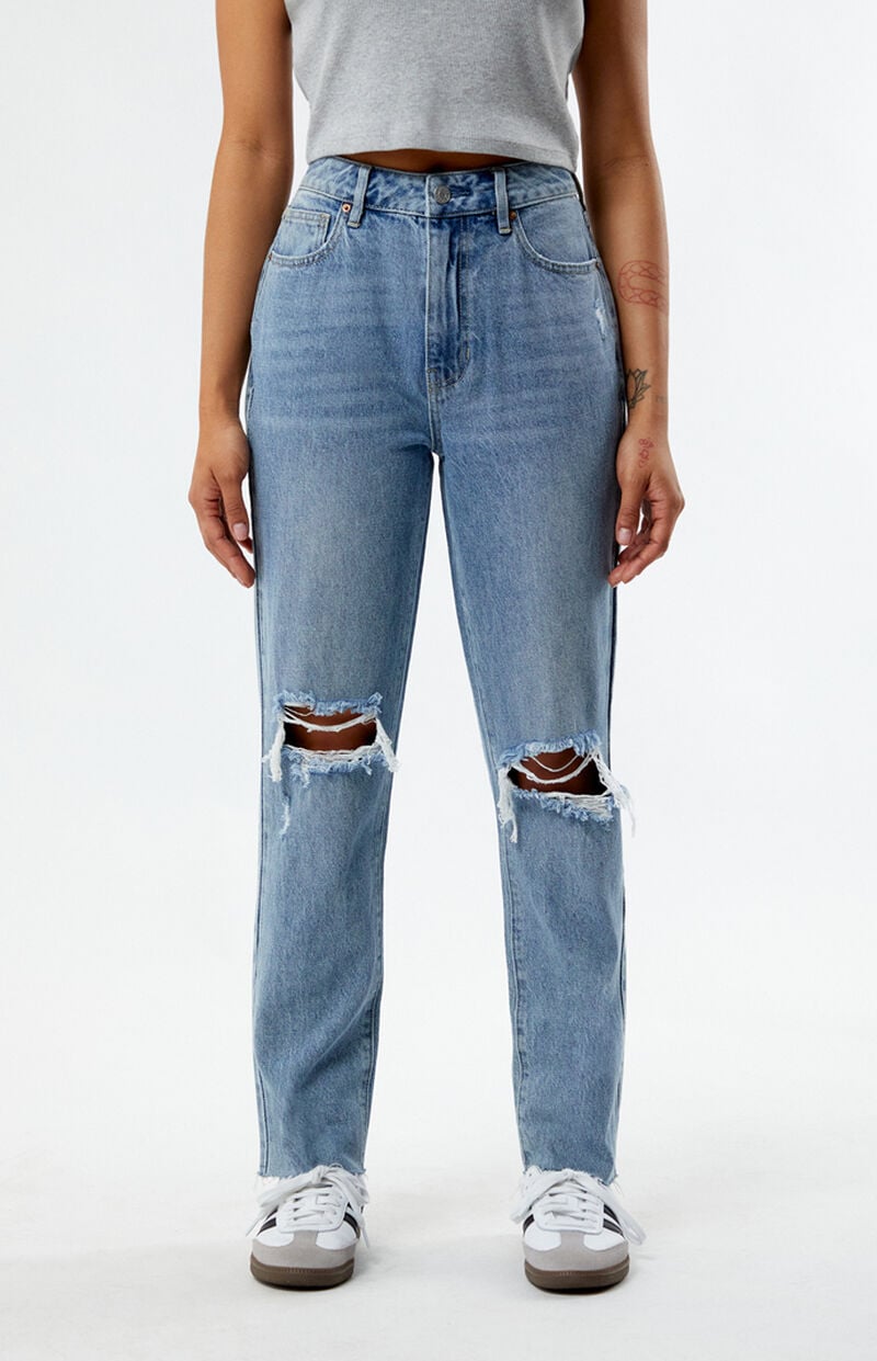 Eco Medium Indigo Ripped Mom Jeans
