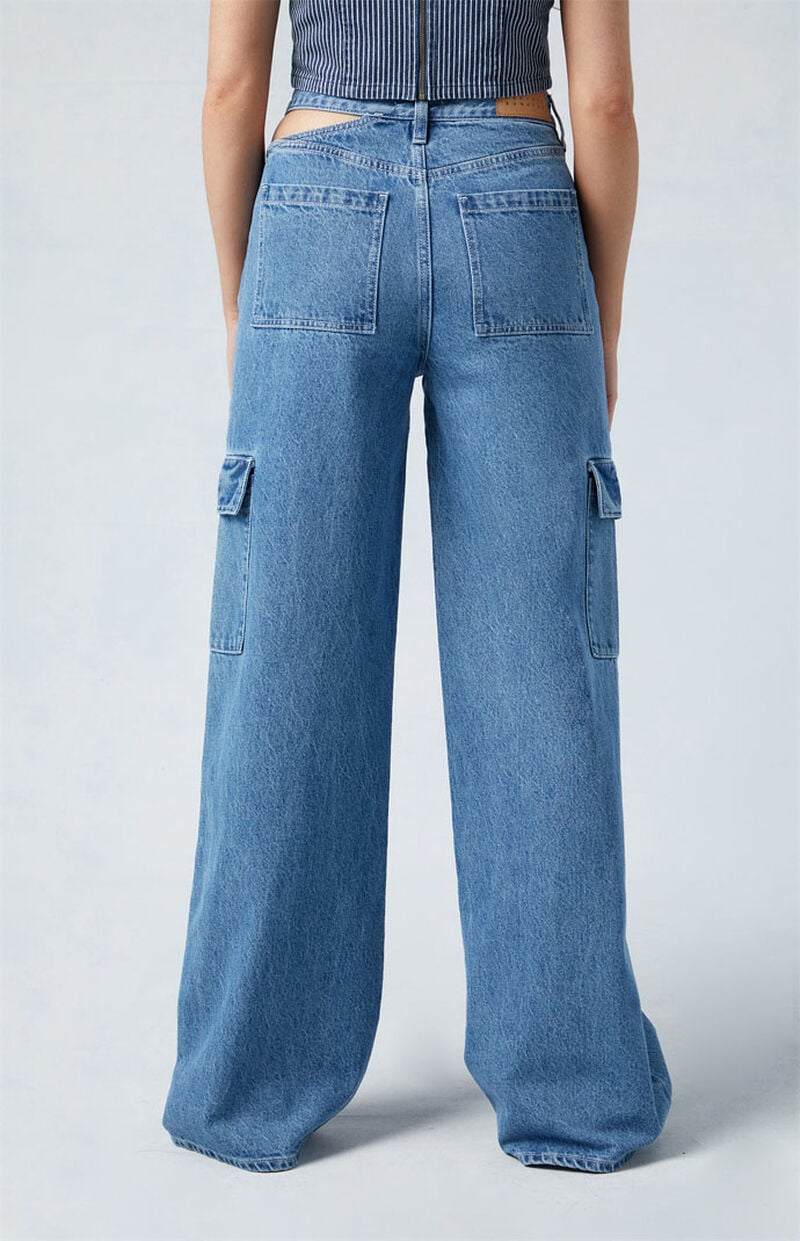 Eco Medium Indigo Asymmetrical Mid-rise Baggy Cargo Jeans