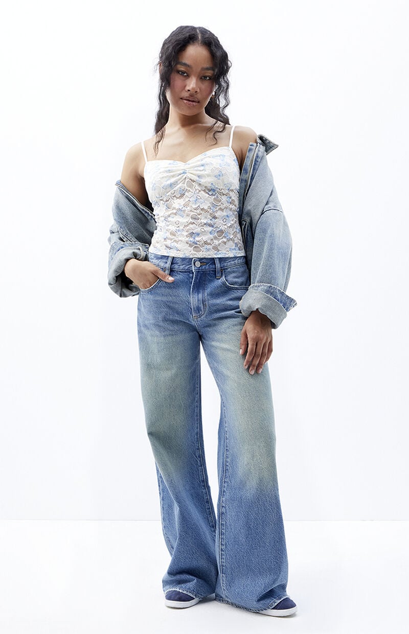 Lena Medium Indigo Ripped Low Rise Super Baggy Jeans