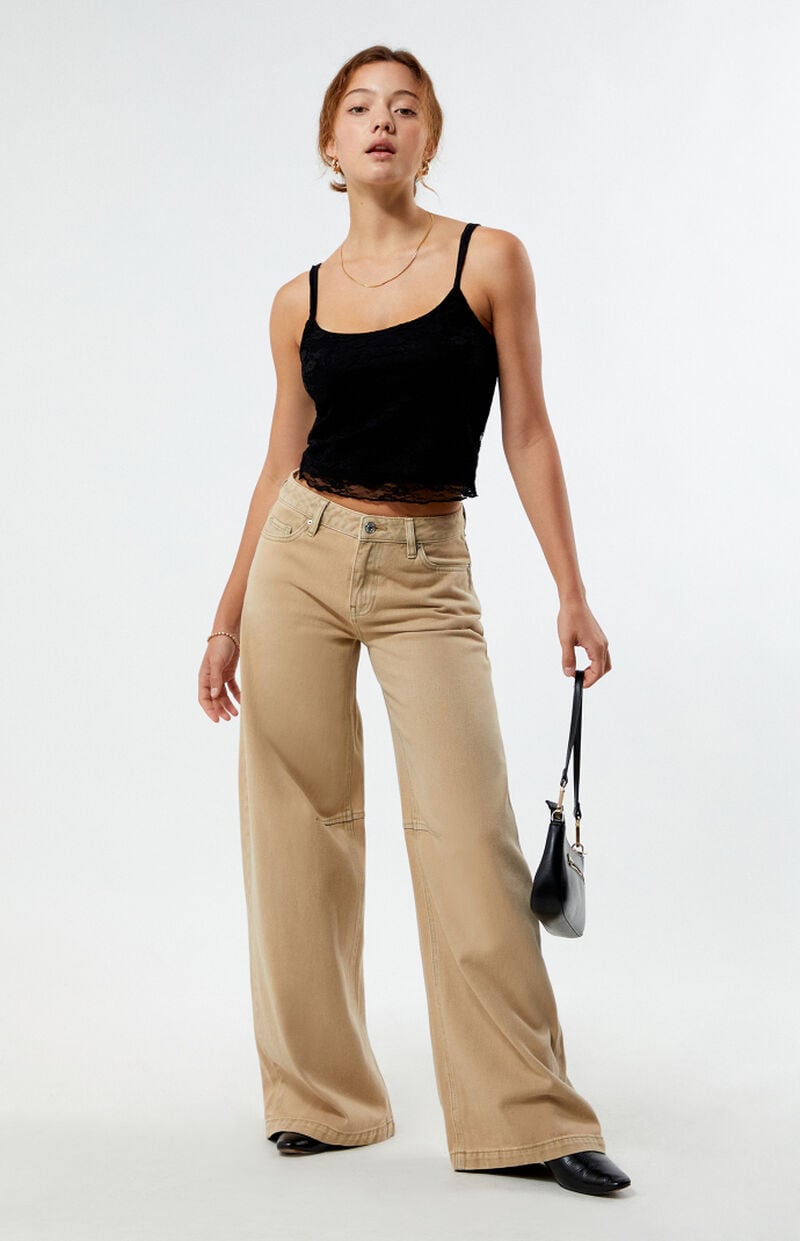 Beige Knee Dart Baggy Barrel Jeans