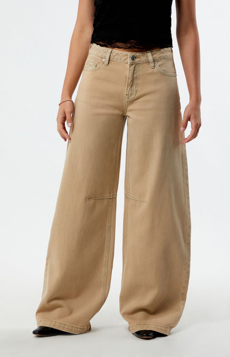 Beige Knee Dart Baggy Barrel Jeans