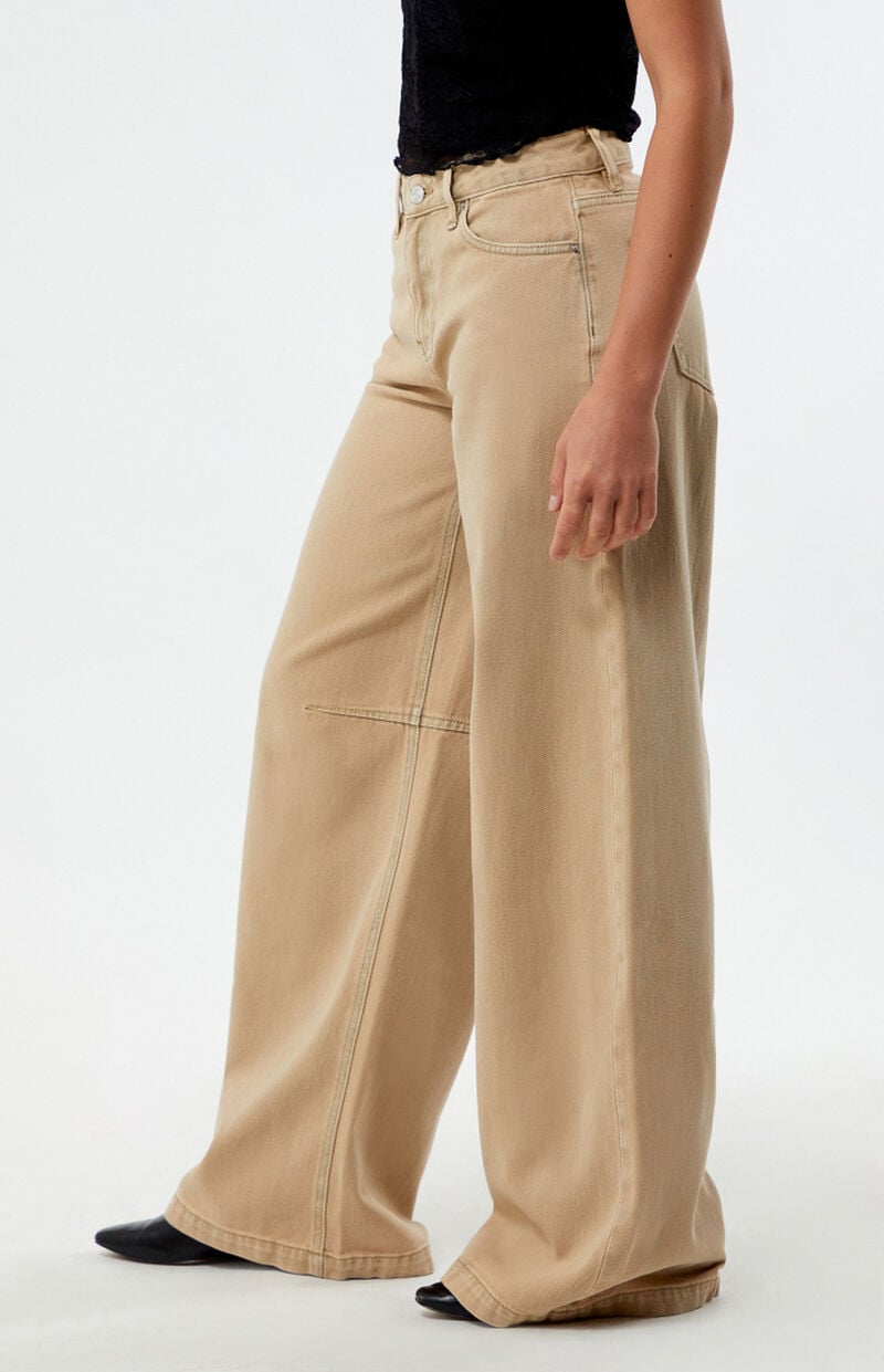 Beige Knee Dart Baggy Barrel Jeans