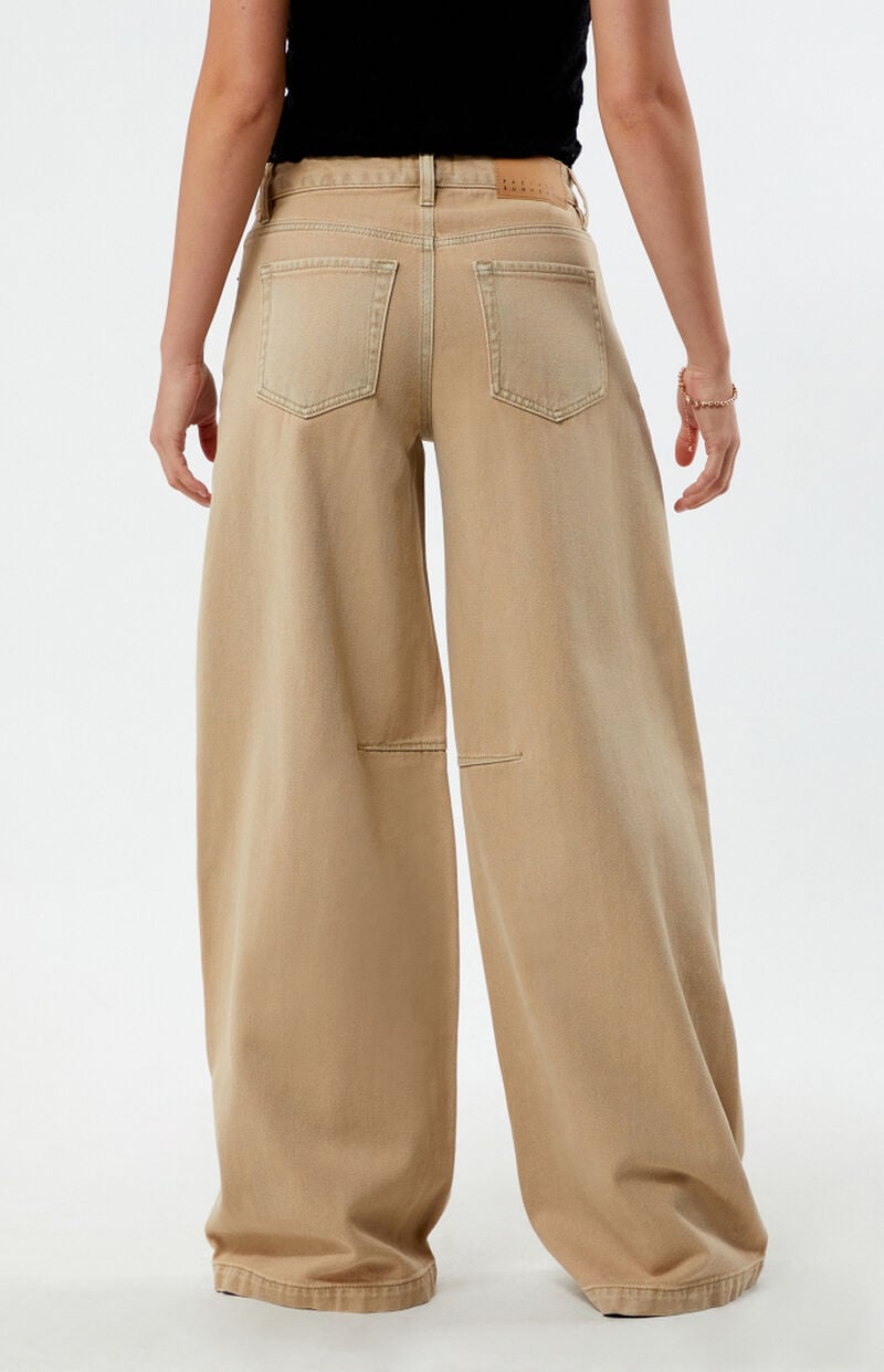 Beige Knee Dart Baggy Barrel Jeans