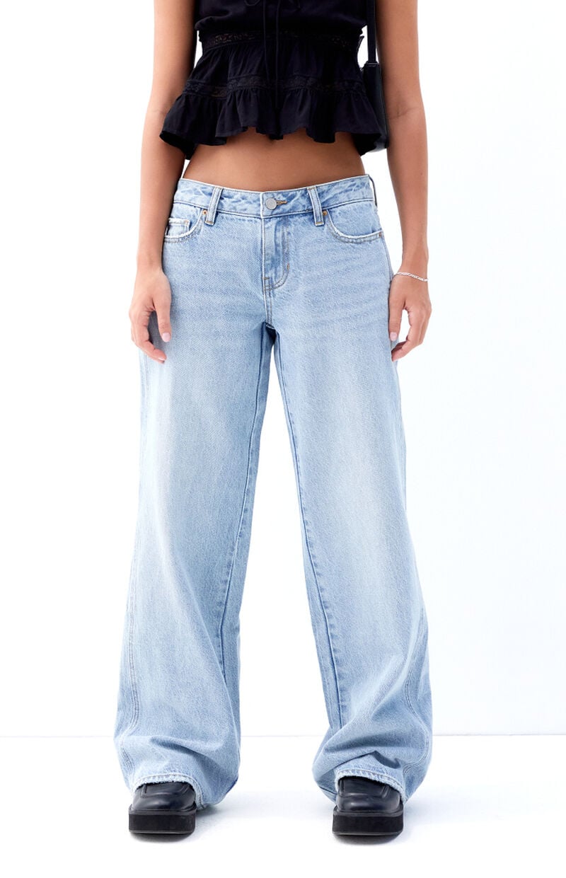 Casey Light Indigo Cherry Bow Low Rise Baggy Jeans