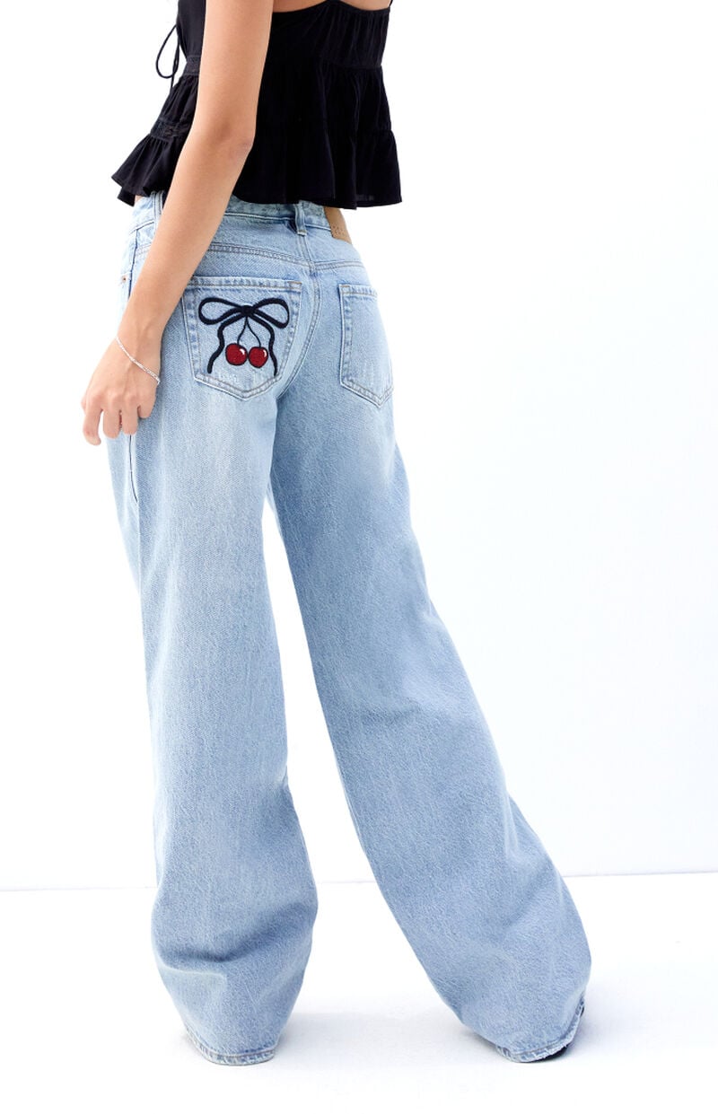 Casey Light Indigo Cherry Bow Low Rise Baggy Jeans